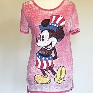 Disney‎ Red White & Blue Mickey Mouse Burn Out Tee Sz M